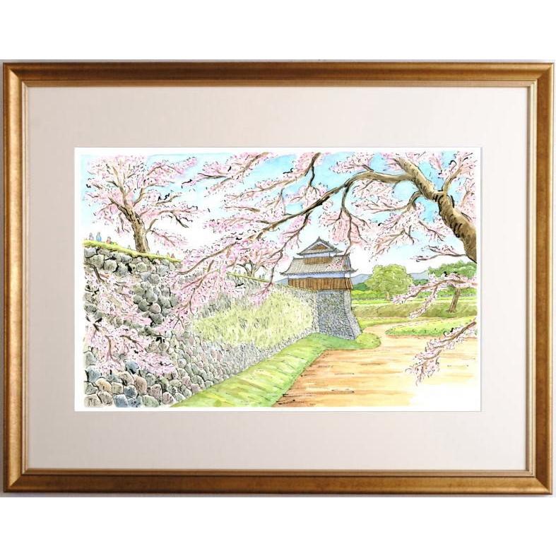 熊本城 絵画 風景画 熊本 水彩画 内藤謙一 「熊本城・戌亥櫓」 額付き