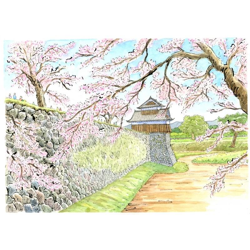 熊本城 絵画 風景画 熊本 水彩画 内藤謙一 「熊本城・戌亥櫓」 額付き