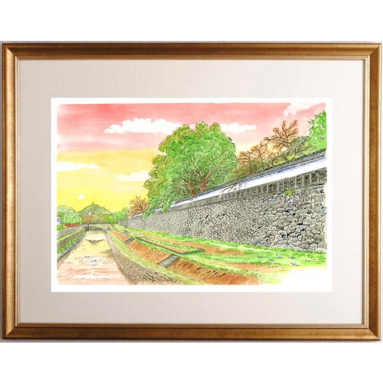 熊本城 絵画 風景画 水彩画 内藤謙一 「熊本城・長塀」 額付き