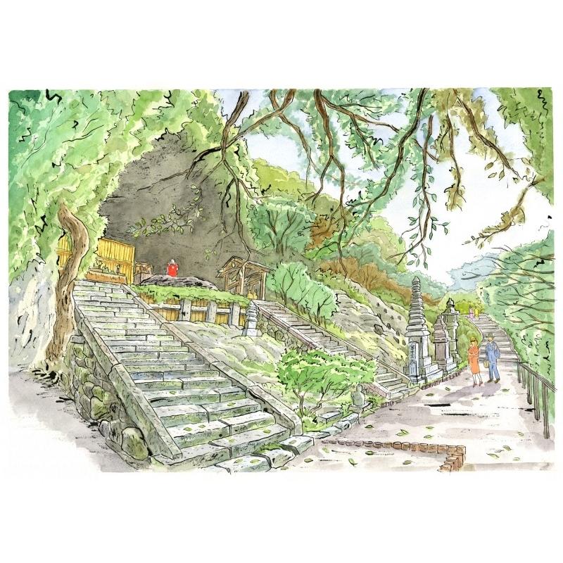 熊本 風景画 絵画 宮本武蔵 五輪書 水彩画 内藤謙一 「霊巌洞」 額付き