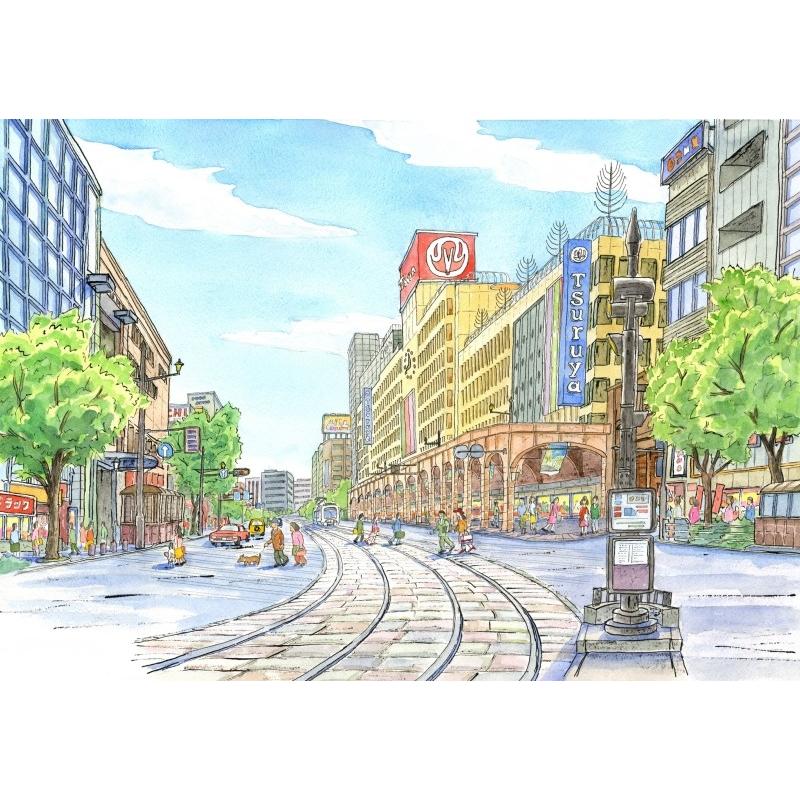 熊本 風景画 絵画 水彩画 内藤謙一 「熊本市街・通町筋」 額付き