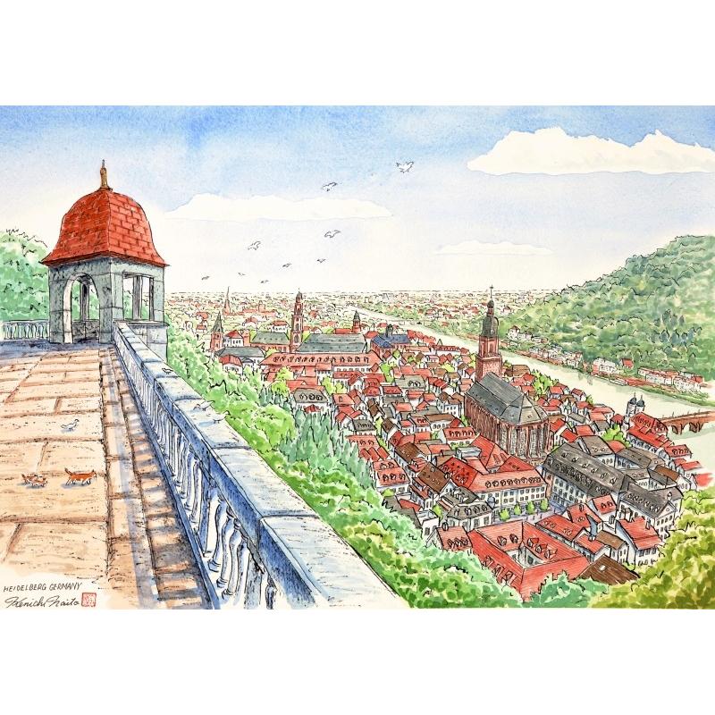 ドイツ 風景画 絵画 水彩画 内藤謙一 「ハイデルベルク・3」 額 ドイツ 風景画 絵画 水彩画 内藤謙一 「ハイデルベルク・3」 額