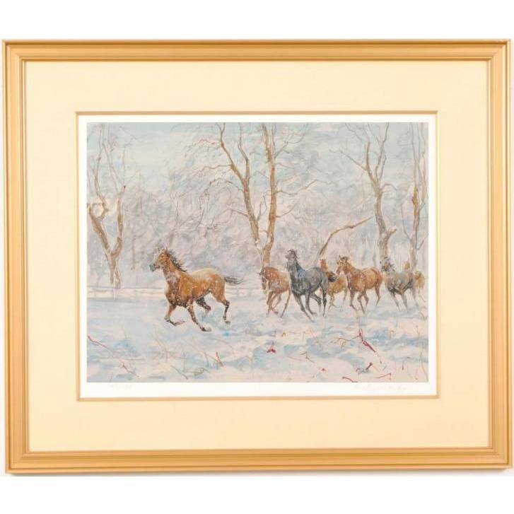 中畑艸人 駿馬・冬 馬 絵画 サラブレッド インテリア リトグラフ