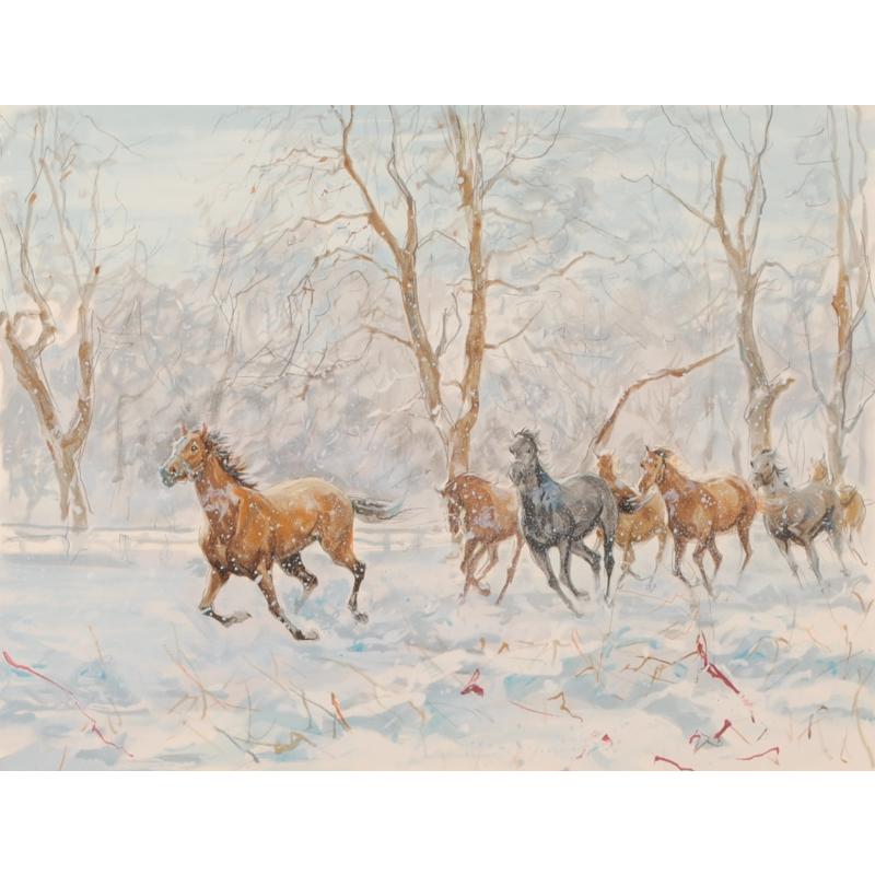 中畑艸人 駿馬・冬 馬 絵画 サラブレッド インテリア リトグラフ