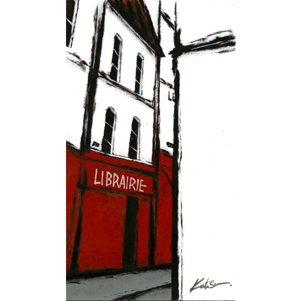 パリ 風景画 絵画 フランス 油絵 中野克彦 「赤い本屋」 額付き