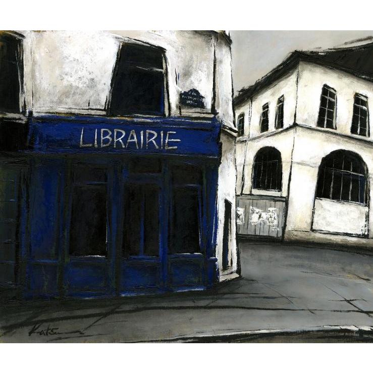 パリ 風景画 絵画 油絵 中野克彦 「街角の青い本屋」 額付き : アート