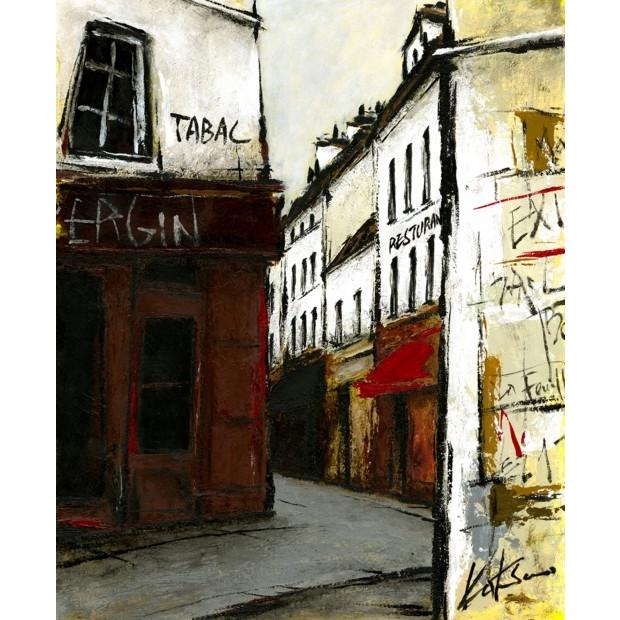 【逸品】 風景画 パリ 絵画 額付き 「街角のタバコ屋・2」 中野克彦 油彩画 油絵 フランス 洋画