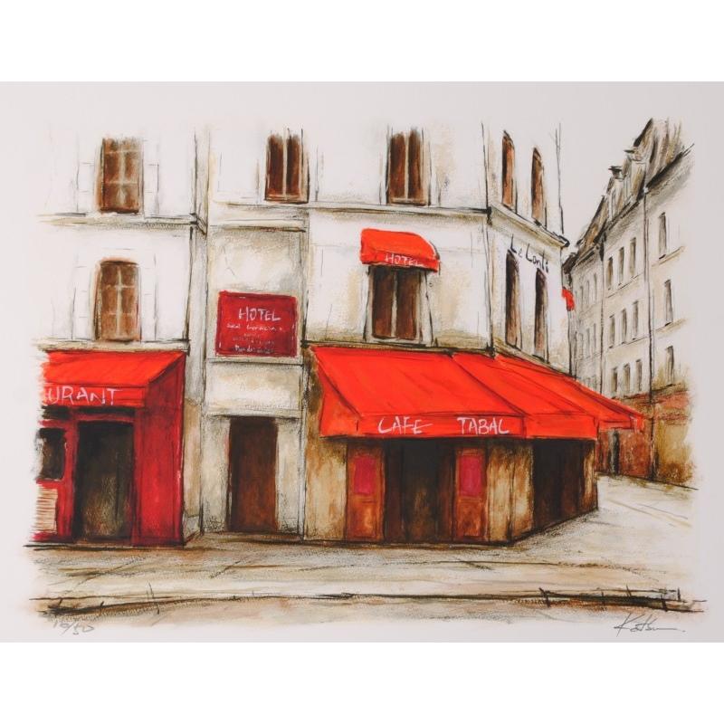 数量限定】 パリ 額付き 「カルチェラタンのカフェ」 中野克彦 ジークレー 版画 フランス 風景画 絵画 その他版画