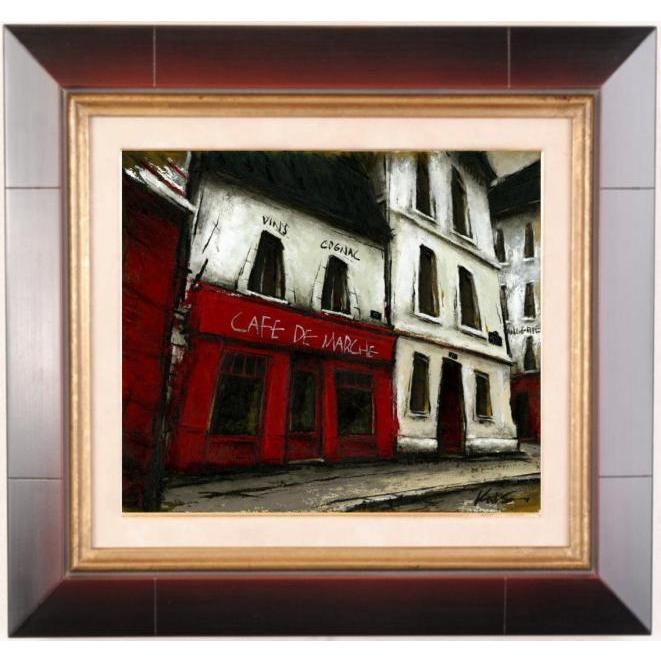 パリ 風景画 絵画 フランス カフェ 油絵 中野克彦 「CAFE DE MARCHE