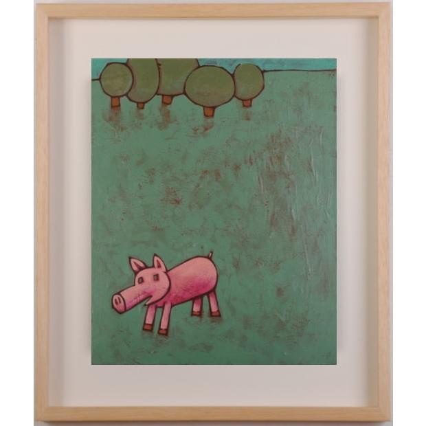 豚 絵画 インテリア アクリル画 ニコラ・エメリヤノフ 「自然の中をお散歩」 額付き|agmotokawa
