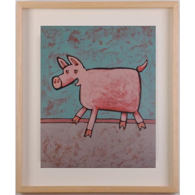 インテリアアート　動物シリーズ　豚さん　アクリル画　プレゼント　フレーム付き 豚 絵画 インテリア アクリル画 ニコラ・エメリヤノフ 「お散歩」 額