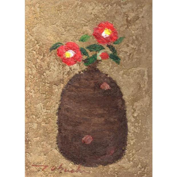 やぶ椿の油絵　額縁入り やぶ椿の油絵額縁入り
