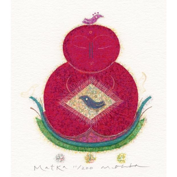 仏様 絵画 お地蔵様 版画 ペーパースクリーン 大場正男 「まっ赤」 額 