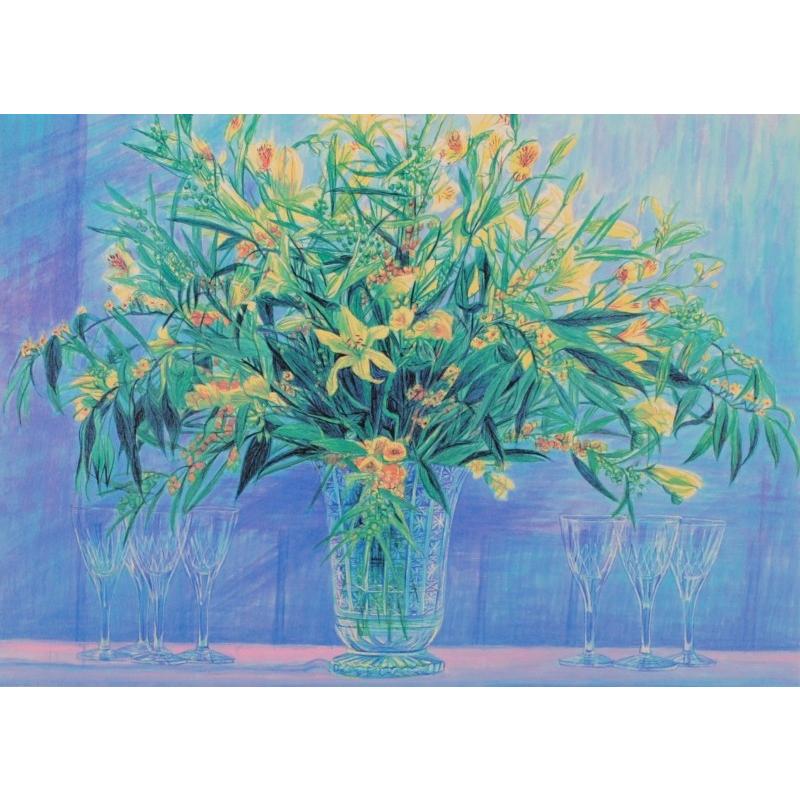 お値下げ☆優しいブーケ☆リトグラフ絵画 花 絵画 花束 絵 リトグラフ