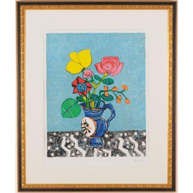 ポール・アイズピリ 青い花瓶と花束 花 絵画 インテリア 静物画