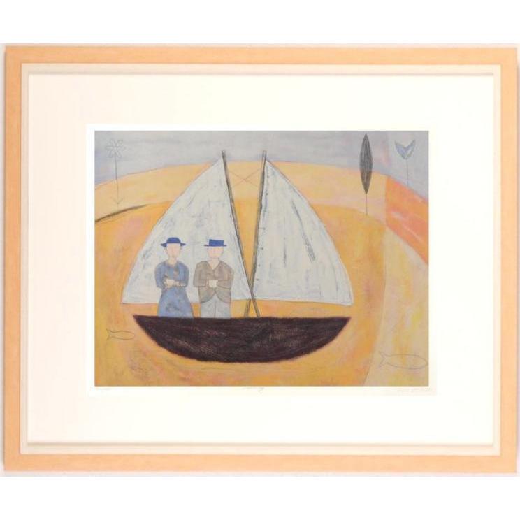 ヨット 絵画 ナイーフアート シルクスクリーン 版画 ポーラ・マッカードル 「セイリング」 額付き