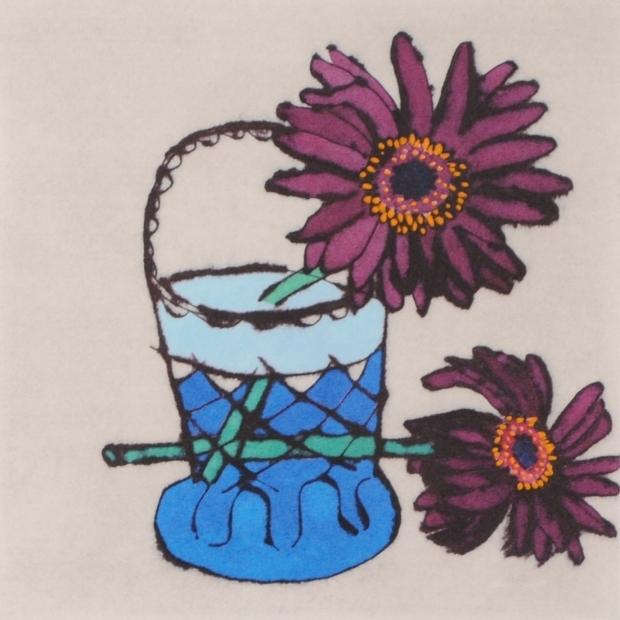 花 絵画 ガーベラ 銅版画 ドライポイント エッチング リチャード