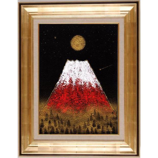 琳屋 赤富士満月図 富士山 絵画 赤富士 風景画 インテリア 一点物 
