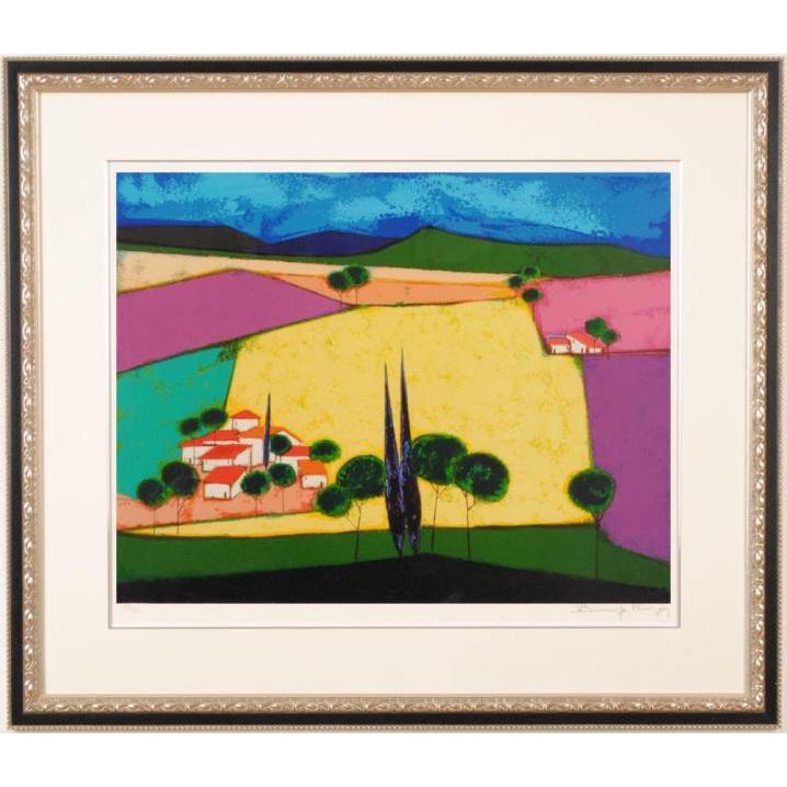 ロジェ・ミュール「南仏ブラス風景」 リトグラフ 石版画 風景画 #566-1 ロジェ・ボナフェ 黄色い野原 インテリア 絵画 南フランス 風景画