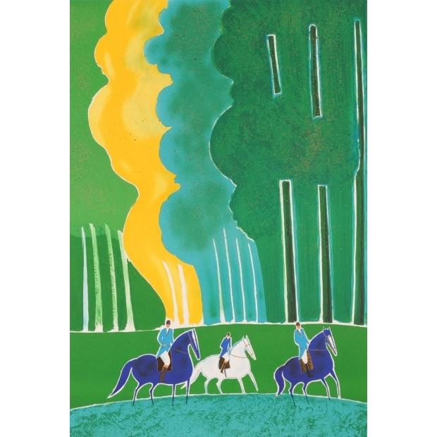 馬 絵画 リトグラフ 版画 セルジュ・ラシス 「ロンシャンの乗馬 馬 絵画 リトグラフ 版画 セルジュ・ラシス 「ロンシャンの乗馬