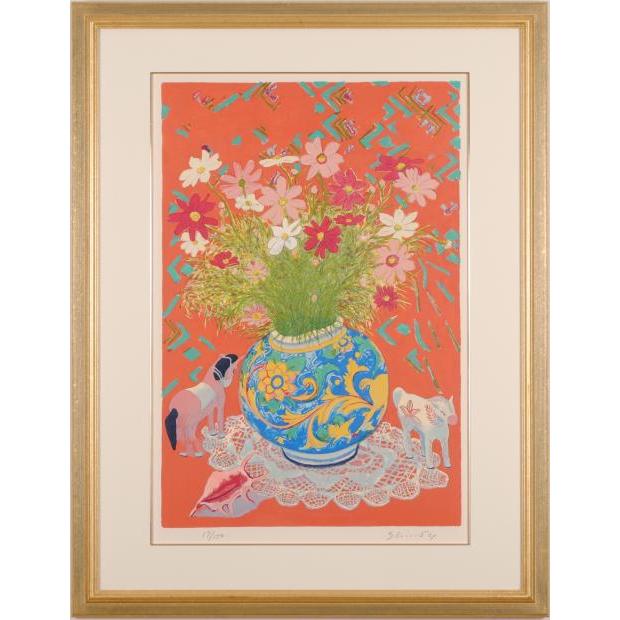 絵画 の花の 進藤蕃 秋桜 花 絵画 コスモス 静物画 リトグラフ 版画 インテリア