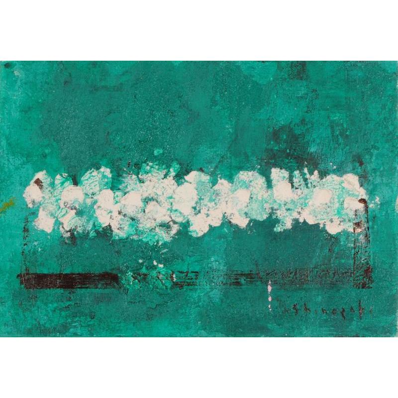 篠崎晴夫 緑の背景の白い花・2 花 絵画 油絵 静物画 一点物 篠崎晴夫 緑の背景の白い花・2 花 絵画 油絵 静物画 一点物