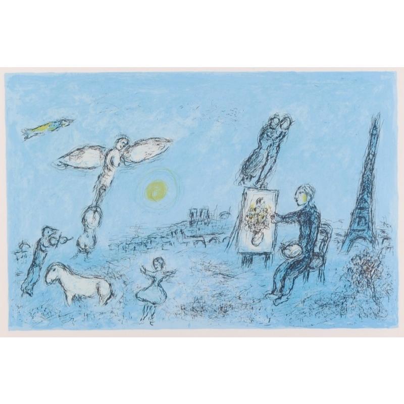 マルク・シャガール 絵画 オリジナルリトグラフ 版画 「画家と マルク・シャガール 絵画 オリジナルリトグラフ 版画 「画家と