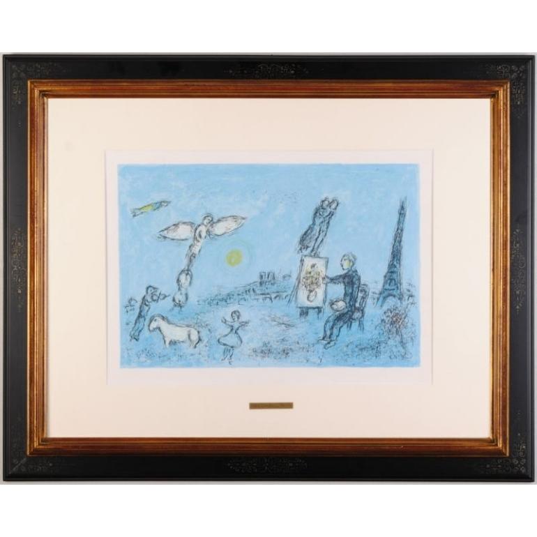 マルク・シャガール 絵画 オリジナルリトグラフ 版画 「画家と マルク・シャガール 絵画 オリジナルリトグラフ 版画 「画家と