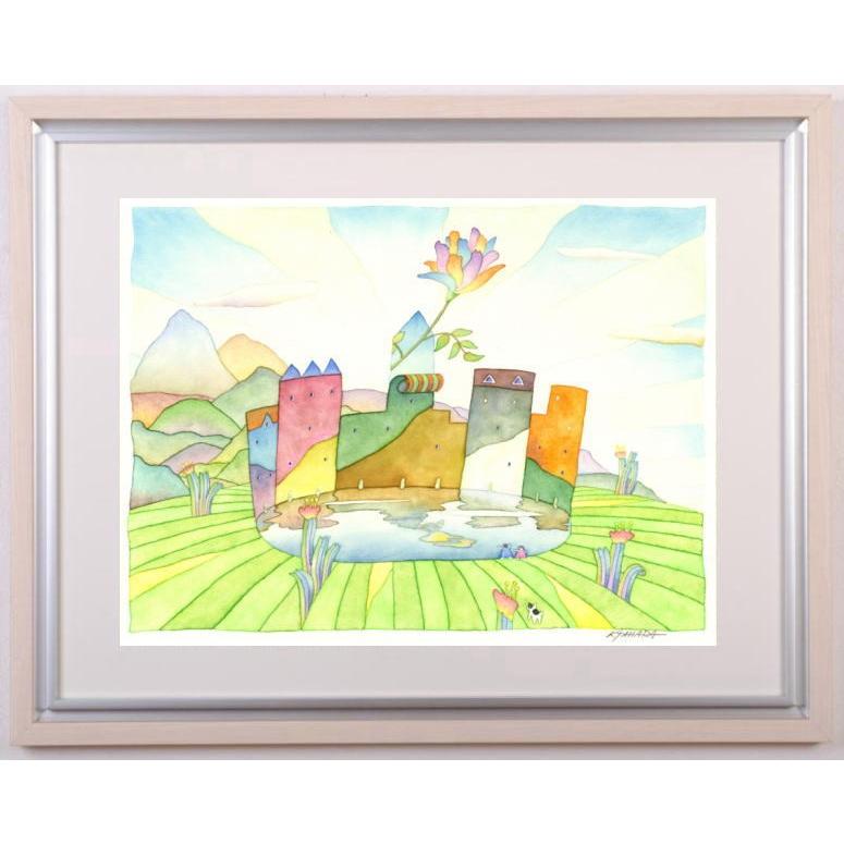 田原健二さんの水彩画 水彩画 絵画 花 田原健二 「アメージングフラワー」 額付き : アート