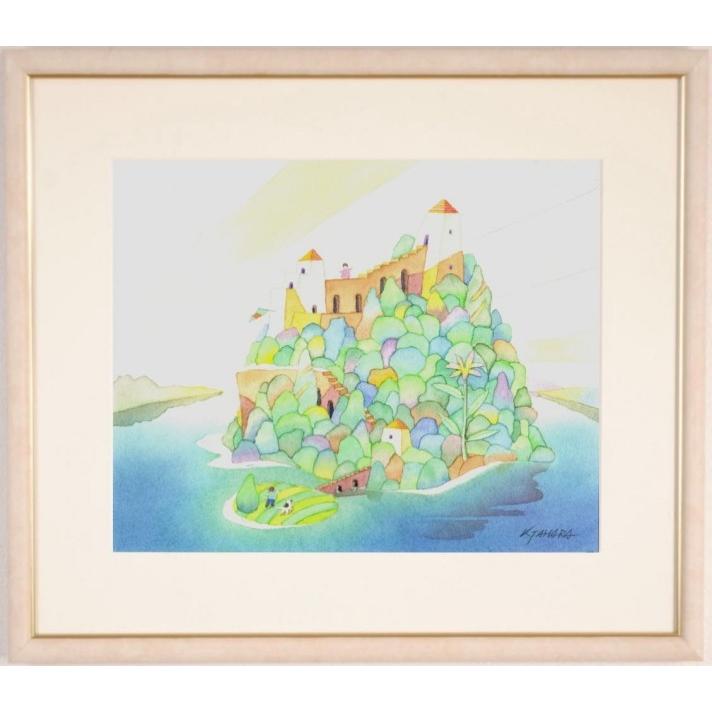 ナイーフアート 絵画 水彩画 絵 田原健二 「ハッピーアイランド・3 