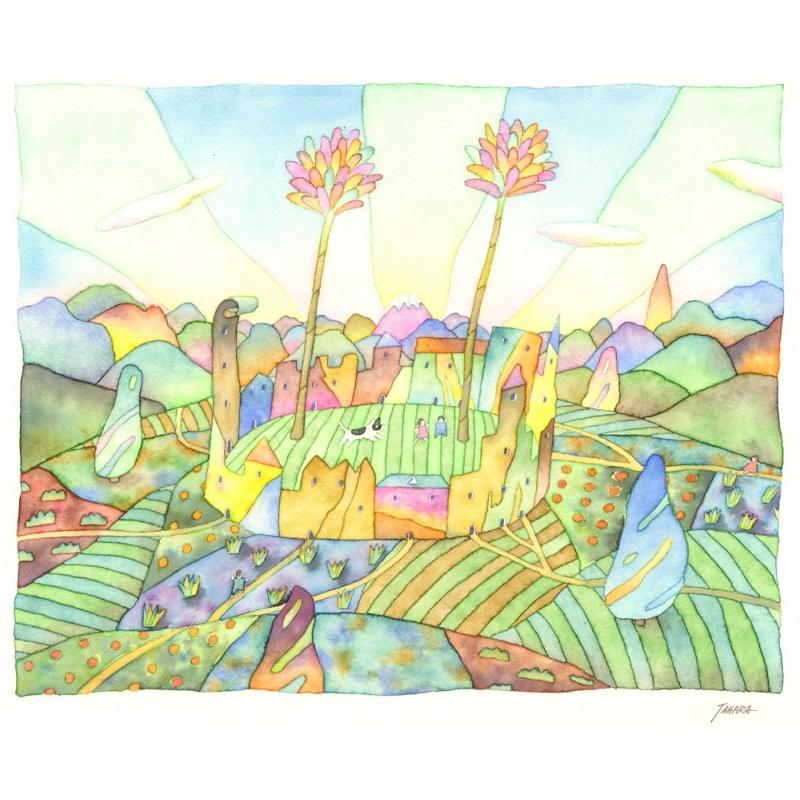 ナイーフアート 絵画 水彩画 インテリア プレゼント 田原健二 「みんな
