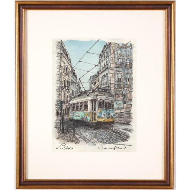 高橋文平 リスボンの市電・2 ポルトガル 絵画 風景画 水彩画