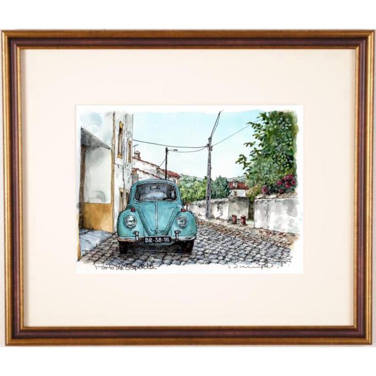 高橋文平 ワーゲンビートル 水彩画 絵画 自動車 絵 インテリア