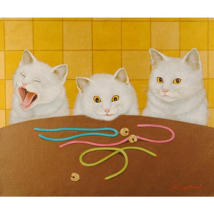 猫 絵画 白猫 油絵 油彩画 高橋伸子 「決定権」 額付き : アート 猫 絵画 白猫 油絵 油彩画 高橋伸子 「決定権」 額付き : アート