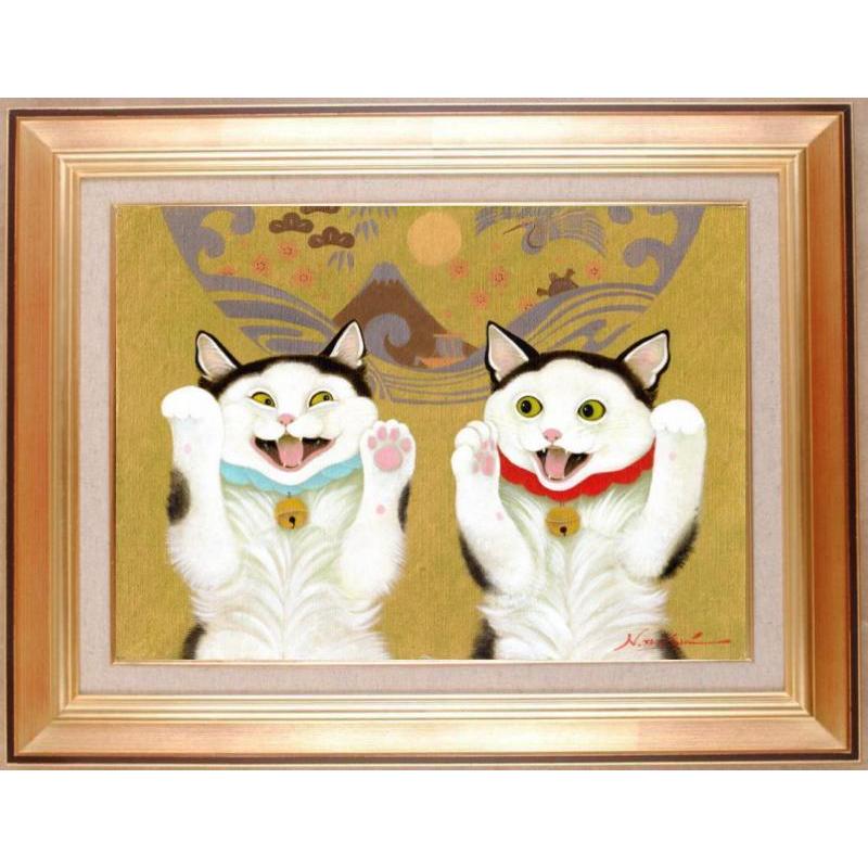 猫 絵画 招き猫 油絵 高橋伸子 「まねきねこまねこ」 額付き 猫 絵画 招き猫 油絵 高橋伸子 「まねきねこまねこ」 額付き