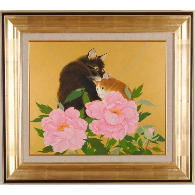 猫 絵画 油絵 油彩画 高橋伸子 「らんでぶー」 額付き : アート 猫 絵画 油絵 油彩画 高橋伸子 「らんでぶー」 額付き : アート
