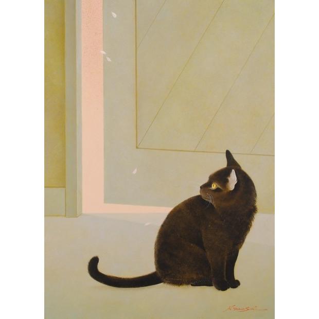 猫 絵画 黒猫 油絵 油彩画 高橋伸子 「予感・1」 額付き 猫 絵画 黒猫 油絵 油彩画 高橋伸子 「予感・1」 額付き