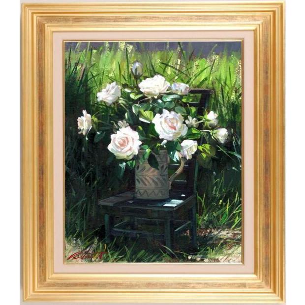 薔薇 絵画 花 インテリア 油絵 田中清 「五月の薔薇」 額付き 薔薇 絵画 花 インテリア 油絵 田中清 「五月の薔薇」 額付き
