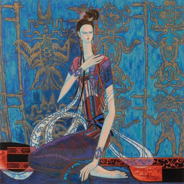 ティン・シャオ・カン 絵画 丁紹光 人物画 女性 シルクスクリーン 版画