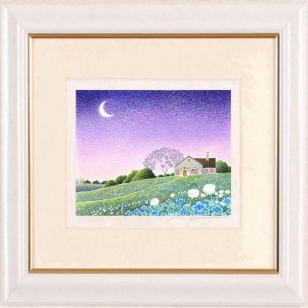 渡辺美香子 白ツメ草光る夜 絵画 風景画 三日月 クローバー 渡辺美香子 白ツメ草光る夜 絵画 風景画 三日月 クローバー