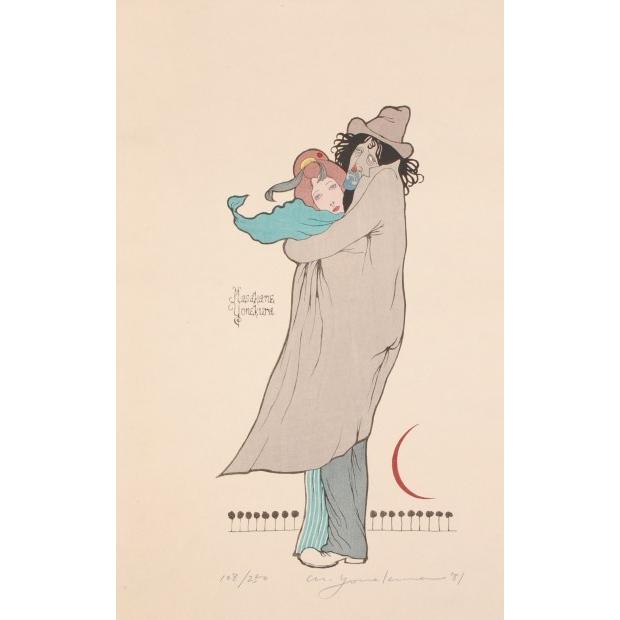 米倉斉加年 絵画 人物画 男と女 木版画 「無題」 額付き インテリア