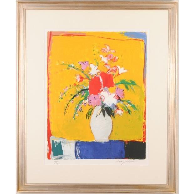 花 絵画 リトグラフ 版画 吉岡耕二 「黄色い背景のブーケ」 額 花 絵画 リトグラフ 版画 吉岡耕二 「黄色い背景のブーケ」 額