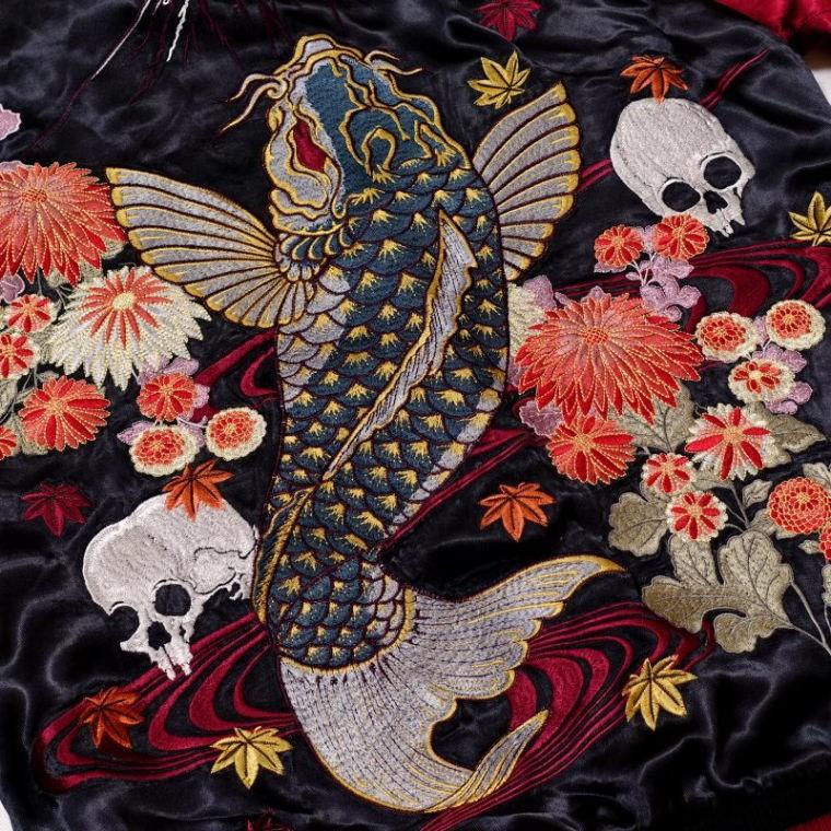 さとり 菊と鬼鯉刺繍スカジャン SATORI メンズ レディース 和柄  