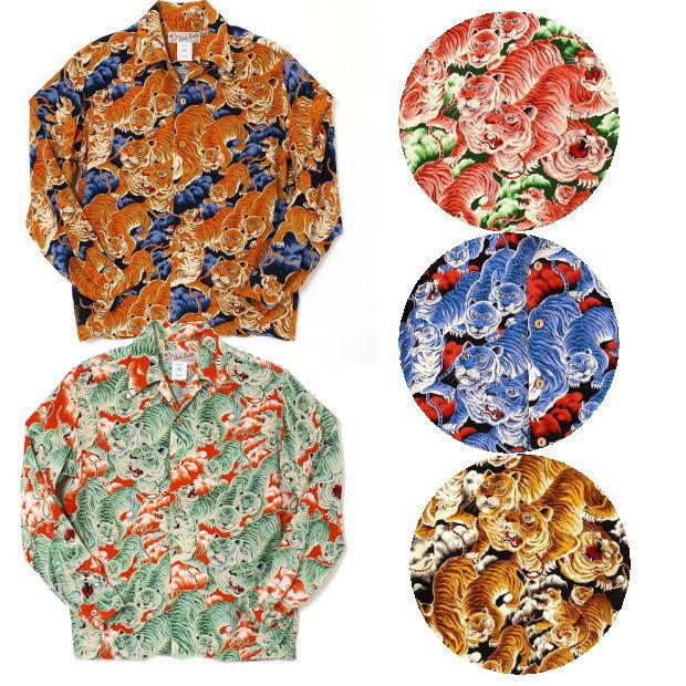MAKANA LEI 100%シルク アロハシャツ L 和柄 MAKANA LEI（マカナレイ） HULA KEIKI 100 tigers 3 百虎3長袖アロハ