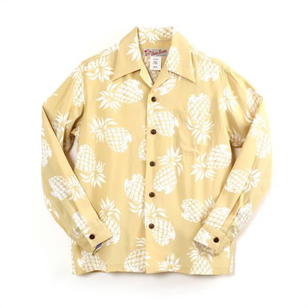HULA KEIKI パイナップル柄アロハシャツ フラケイキ　メンズ　レディース　ハワイアン　長袖アロハシャツ　レーヨン100％　HK-19012Lの画像