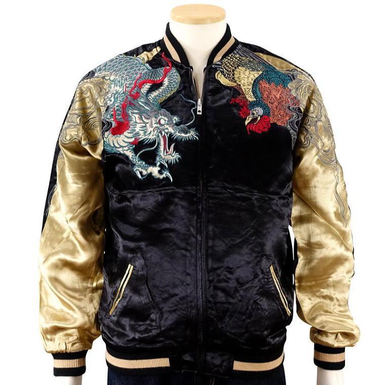 四神刺繍花旅さとりコラボスカジャン 花旅楽団×さとり SCRIPT メンズ