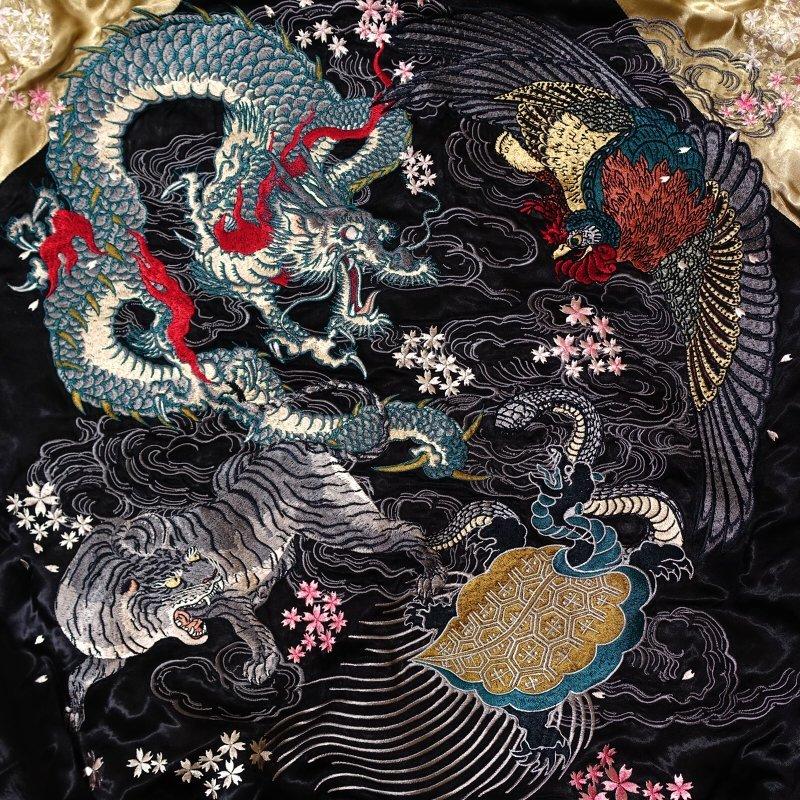花旅楽団 スカジャン ドラゴン L 龍 玄武 刺繍 花旅楽団スカジャンL 龍刺繍玄武SCRIPT