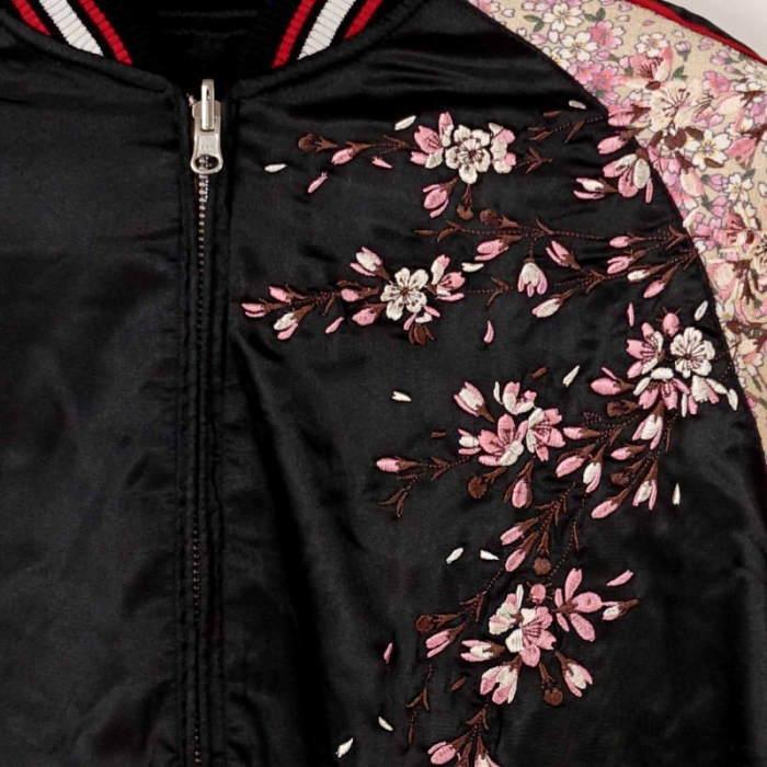 Japanesque 桜刺繍ちりめん袖スカジャン ジャパネスク スカジャン
