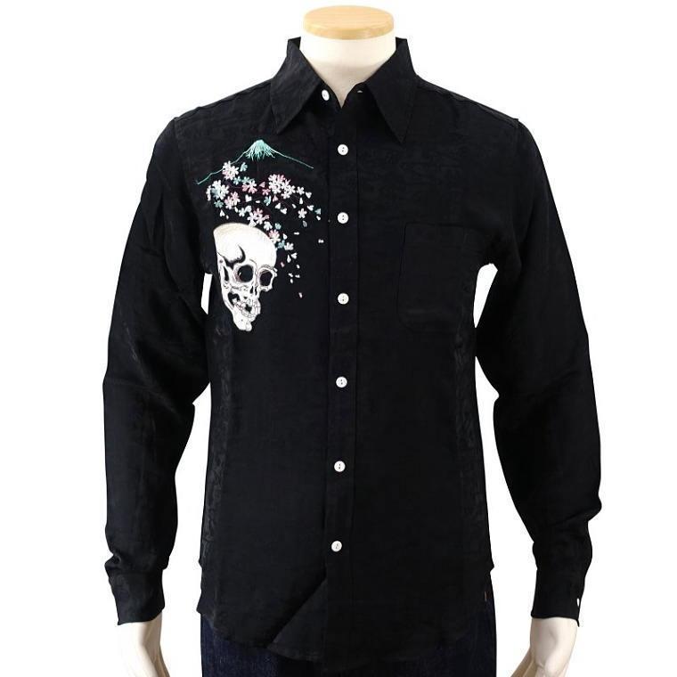 JUNKY'S PARADISE 刺繍シャツ 黒 JUNKY'S PARADISE[ｼﾞｬﾝｷｰｽﾞﾊﾟﾗﾀﾞｲｽ] ギャンブルスカル 刺繍 七分袖T