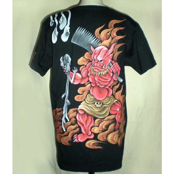 羽水 手描きTシャツ 赤鬼 半袖 長袖 メンズ レディース 和柄 綿100
